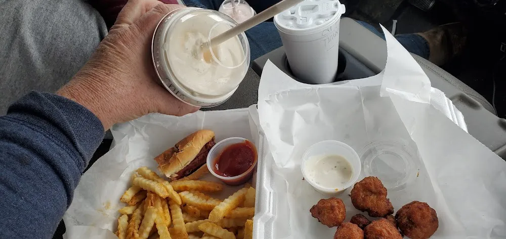 Hotdog Fry Basket and Fried Mushrooms with a Vanilla Milkshake